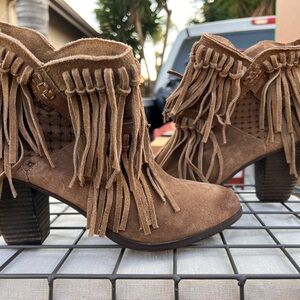 Naughty Monkey Brown Suede Fringe Ankle Booties